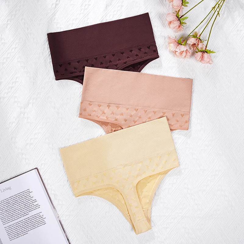 T-back Heart Pattern High Waist Elastic Bragas Sin Costuras Para Mujer Yoga Seamless Thong Panties Ladies Underwear For Woman