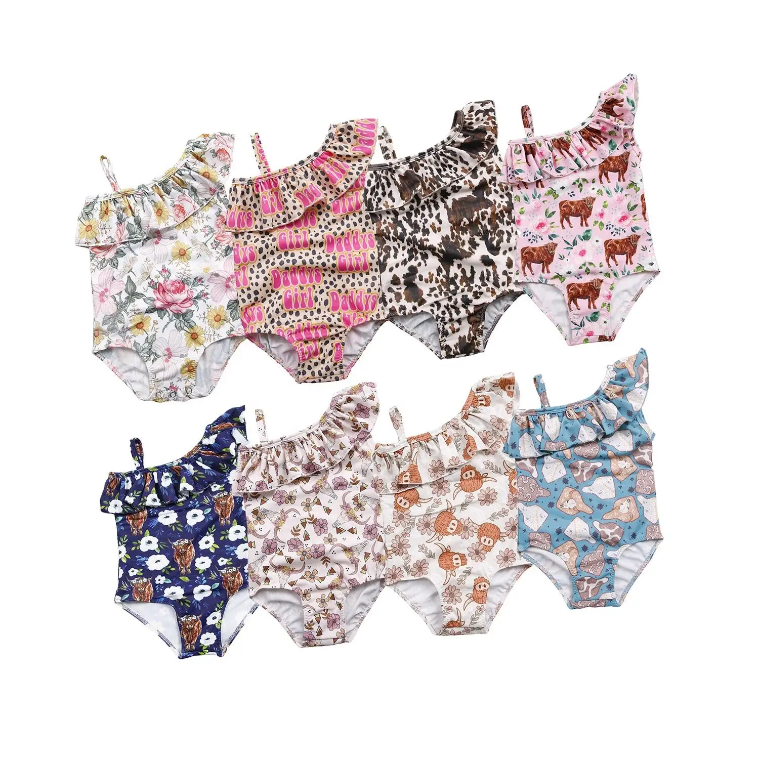 Factory Direct Sale Baby Girl Bikini Flower Prints One Piece Swimsuit Beach Clothes Children Swimwear