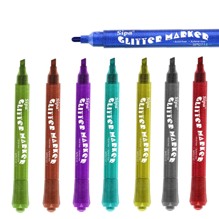 Sipa SPG113 water base shinny effect glitter marker pen for kids graffiti metal glass notebook creation