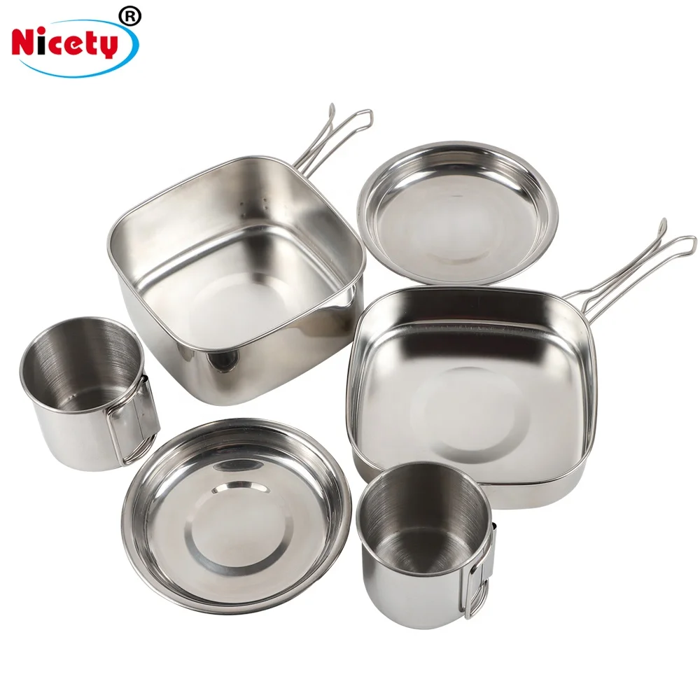 Nicety Customized Stainless Steel Camping Cookware Set for picnic Outdoor Tableware Cooking Set for 2 person