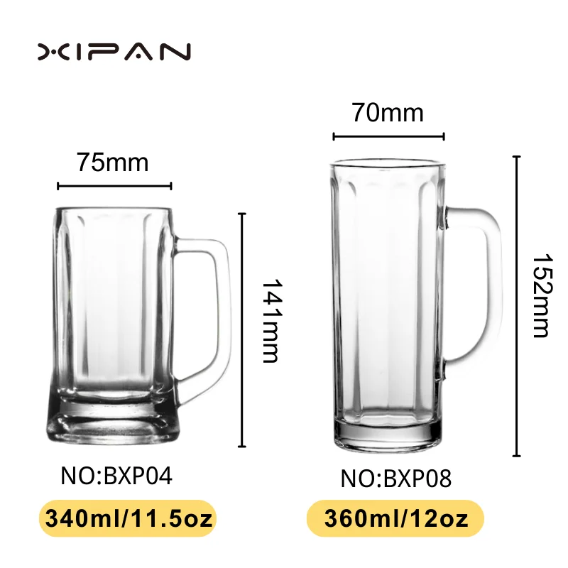 Wholesale Custom Logo Classic Empty Beer Glasses high quality glass beer mug Large Clear beer glass with handle