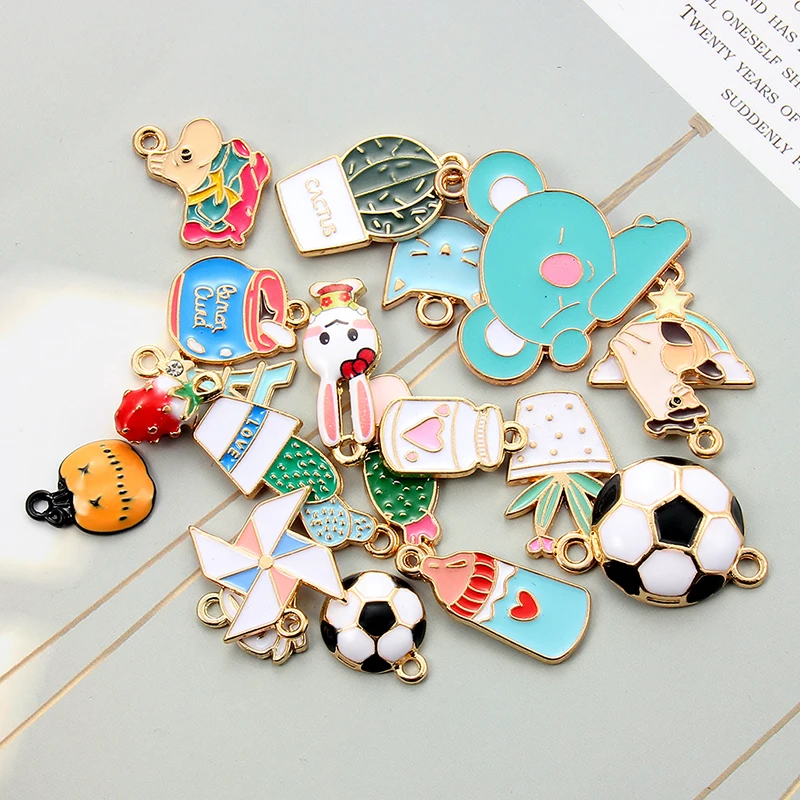 Wholesale Cute ice cream cactus bear rabbit cat drop oil alloy enamel charms  pendant DIY bracelet  jewelry accessories