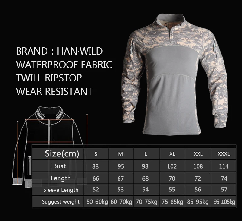 
HAN WILD 2020 Combat Shirts Proven Tactical Clothing Military Uniform CP Camouflage Airsoft Army Suit Breathable Work Clothes 