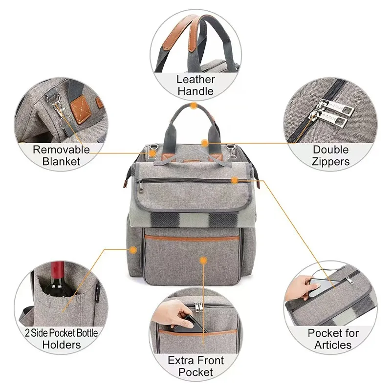 New Picnic Cooler Bag with Insulated Compartment Bottle Holders and Waterproof Picnic Bag Perfect for Hiking, Beach, Camping