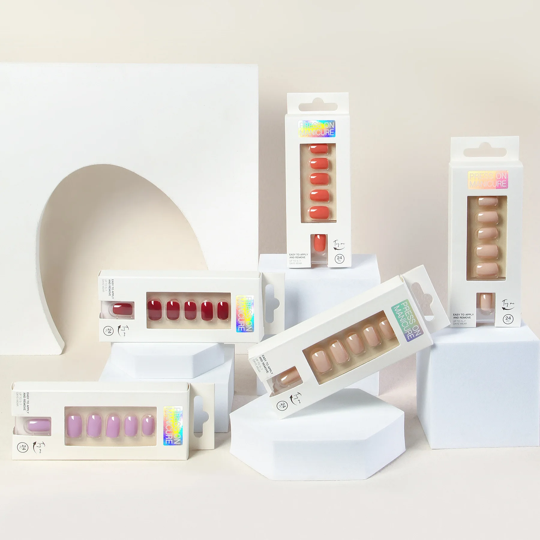 Wholesale 24pcs Self-Adhesive False Artificial Fingernails Nail Art Fake Nails Short Square French Press On Nails