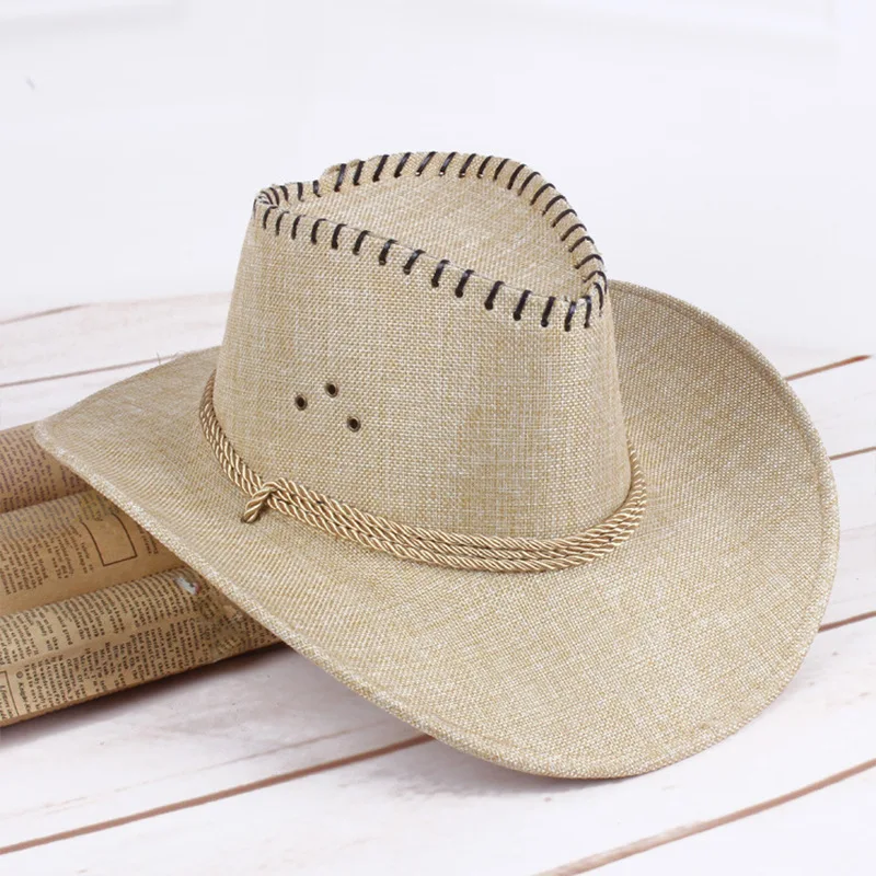 Summer cowboy hat westem hats straw Western Style Leather Cowboy hat for Men and Women Old Style