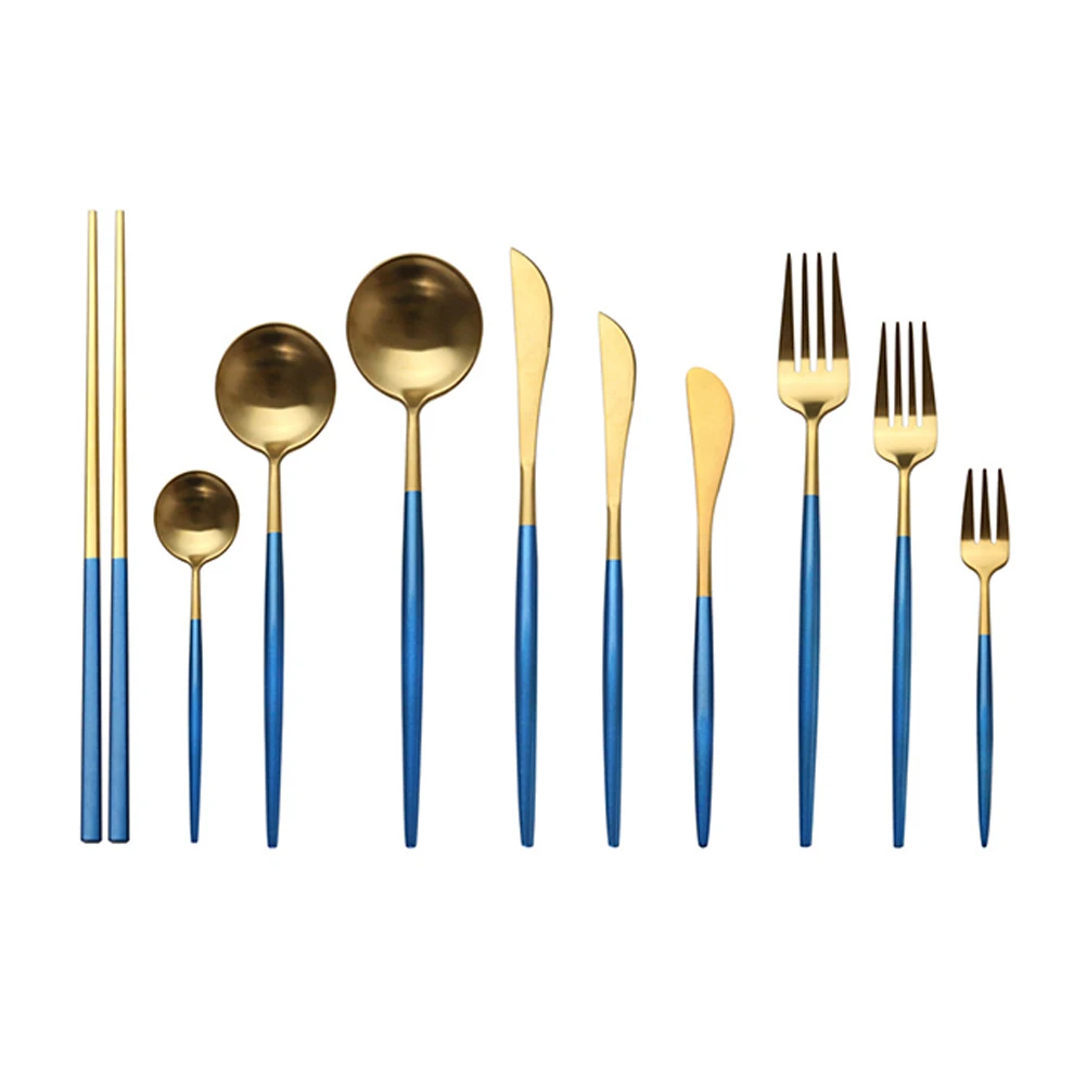 Nordic Blue Painted Round Shape Handle Stainless Steel 304 Matte Cutlery Silverware Flatware Set For Restaurant Hotel Wedding