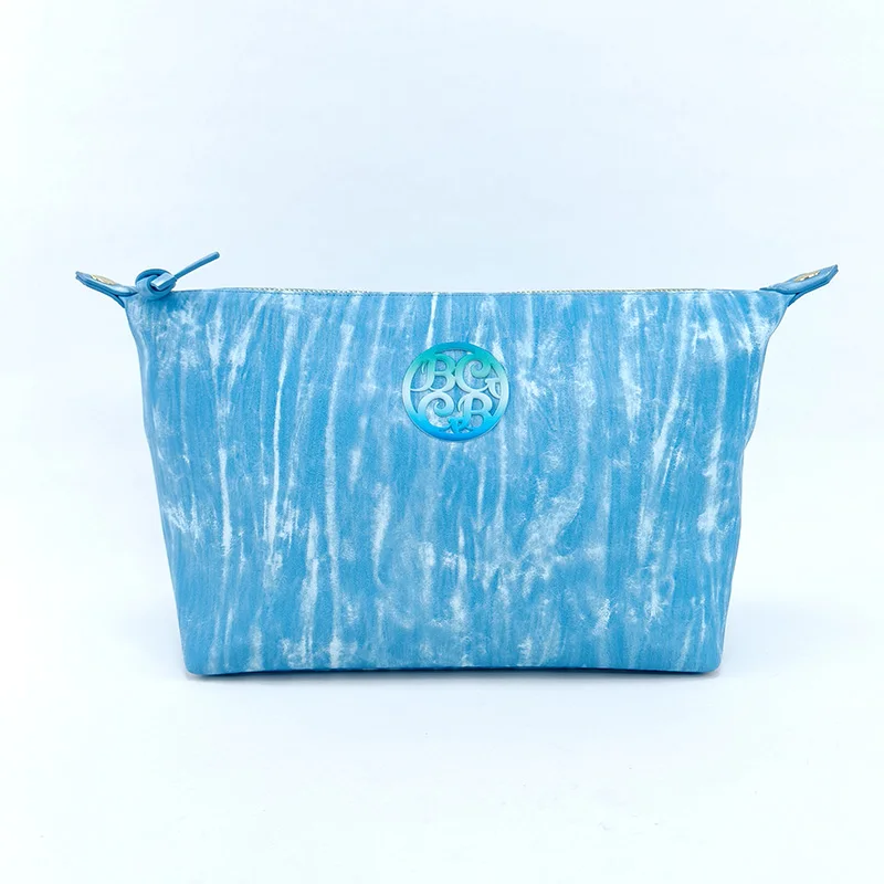 Large capacity Bright pink blue tie-dyed printing dumpling waterproof toiletry bags travel makeup bag custom pu cosmetic bag