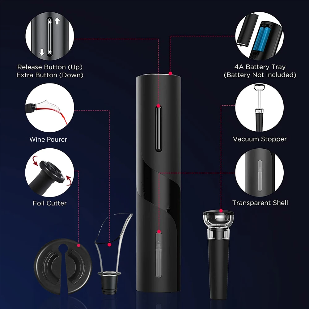 4 in 1 Electric Wine Opener Set Automatic Wine Bottle Openers Battery Powered Corkscrew for Home, Party, Bar, Restaurant
