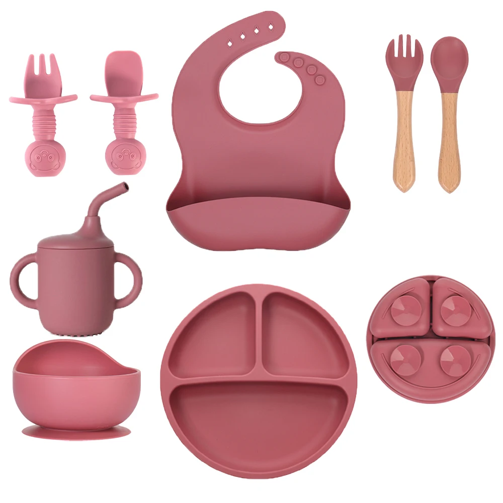 Silicone Baby Feeding Set Private Label Non Toxic Children Tableware Kid Dinning Dishes Bpa Free Dishwasher Safe Kids Food Set