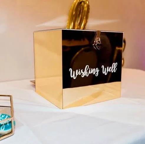 A&C Mirror Rose Gold Acrylic Wishing Well Box With Name Wedding Invitation Card Box