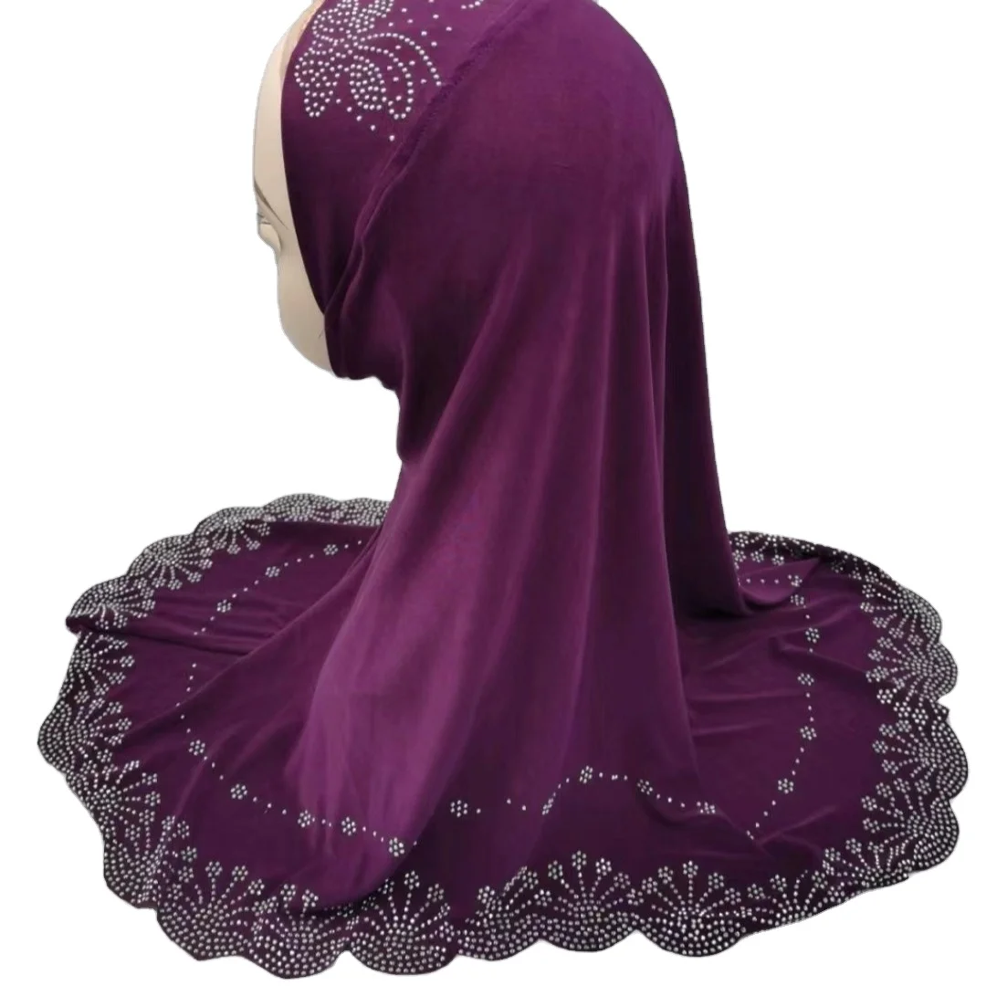 Large Lady Diamond Shaped Hot Drilling Instant Hijab Wholesale Muslim Dubai Headband Underscarf Hijab
