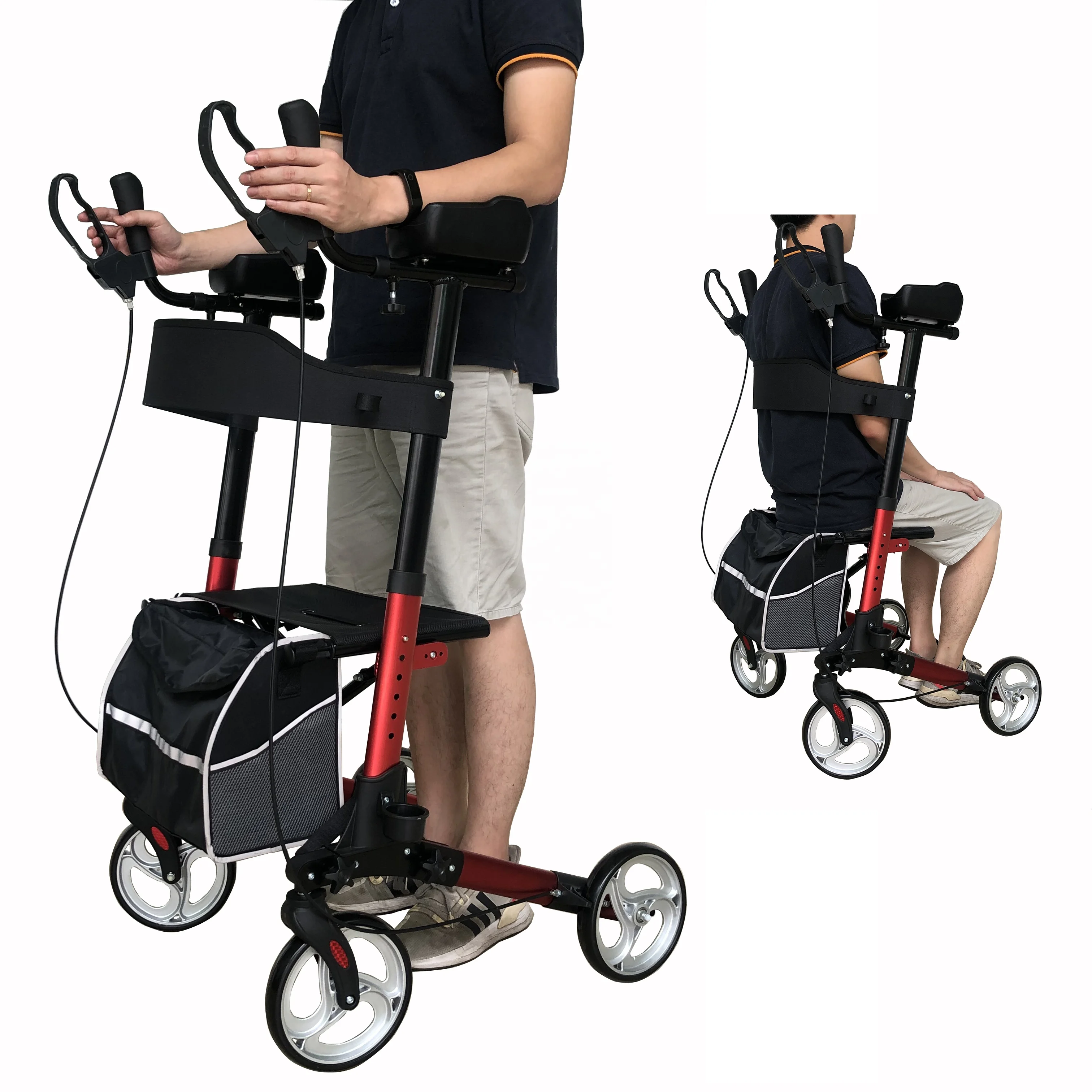 Aluminum Upright Rollator Walkers with  Armrests, Handrails and Cup Holder