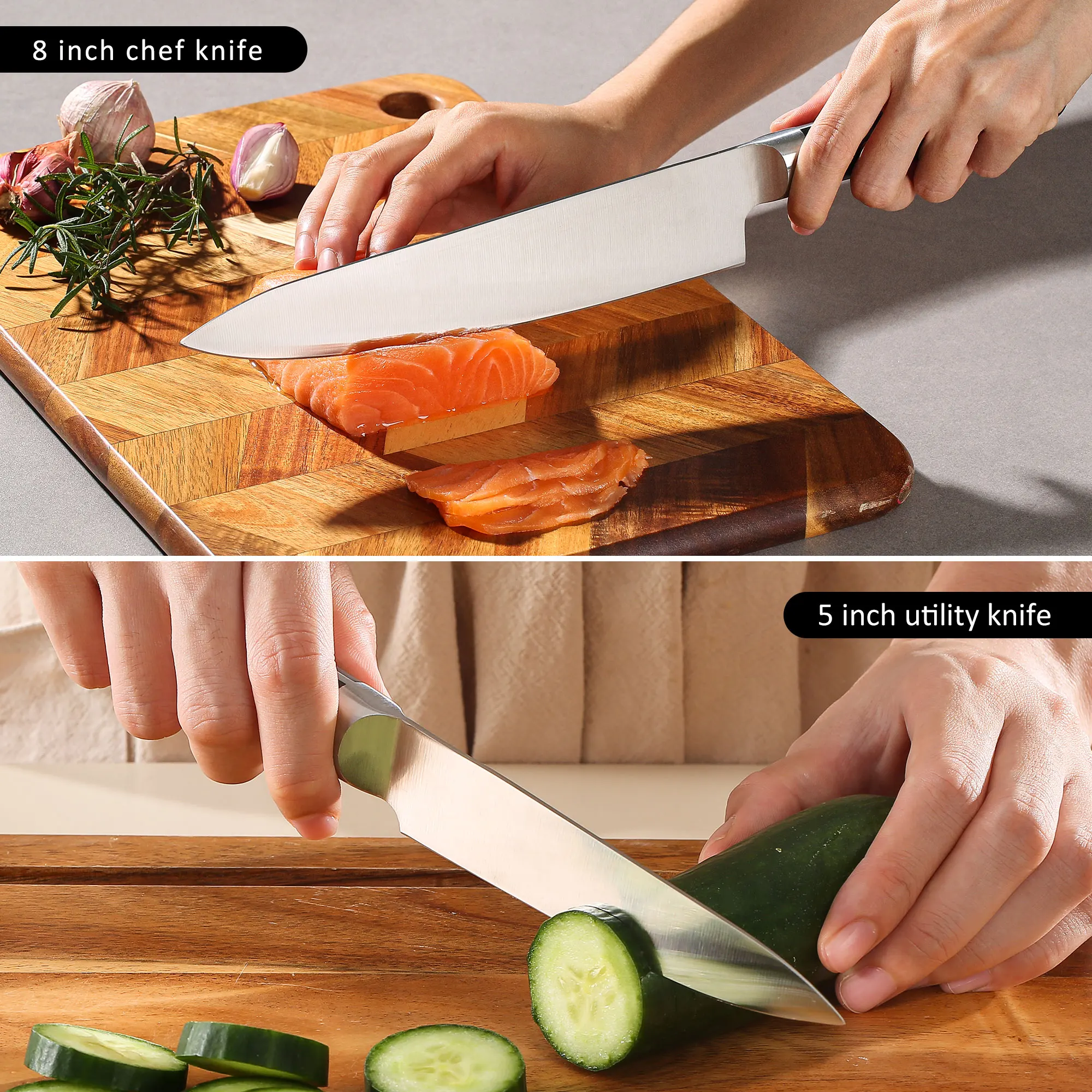 High Carbon Stainless Steel Kitchen Knife Set Ergonomic Handles 7Pcs Chef Santoku Knives Kitchen Scissors with Knife Block Set