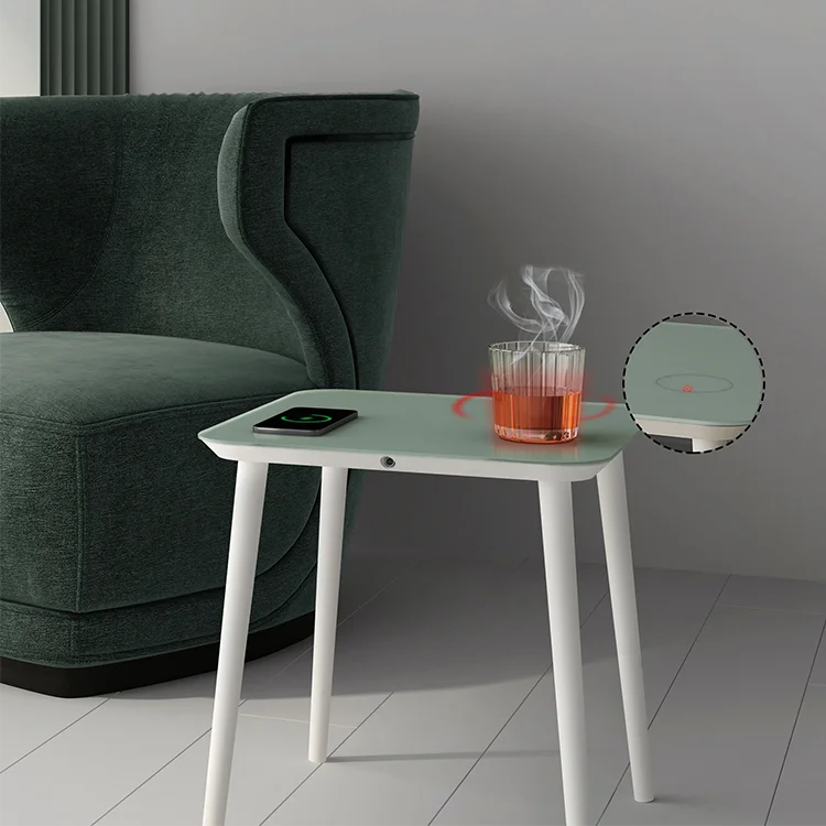 Multifunctional electric tea table with glass desktop wood legs coffee table