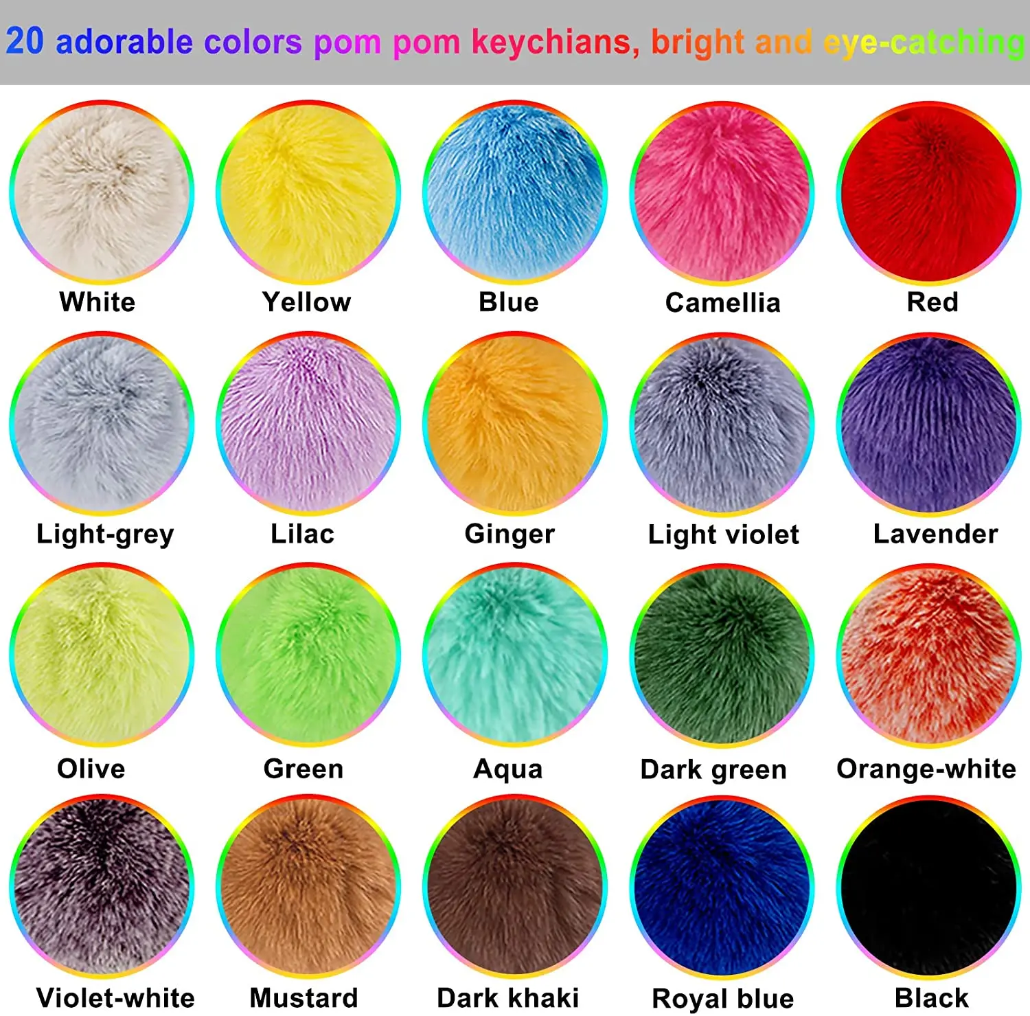Soft Hand Feeling real fur Multi Color Mini Shaped Rabbit Heart Faux Fox Fluffy Puff Ball Fur Pom Poms Keychain Set