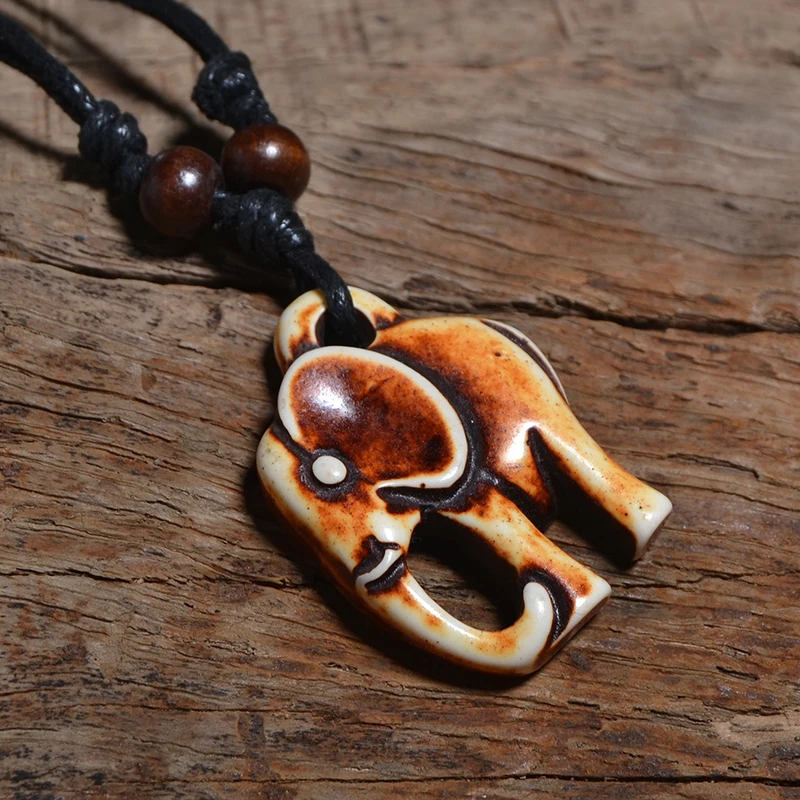 FX019 Vintage necklace Indian elephant pendant India Choker Retro Jewelry Tribal style Imitation Yak Bone necklace Amulet Gift