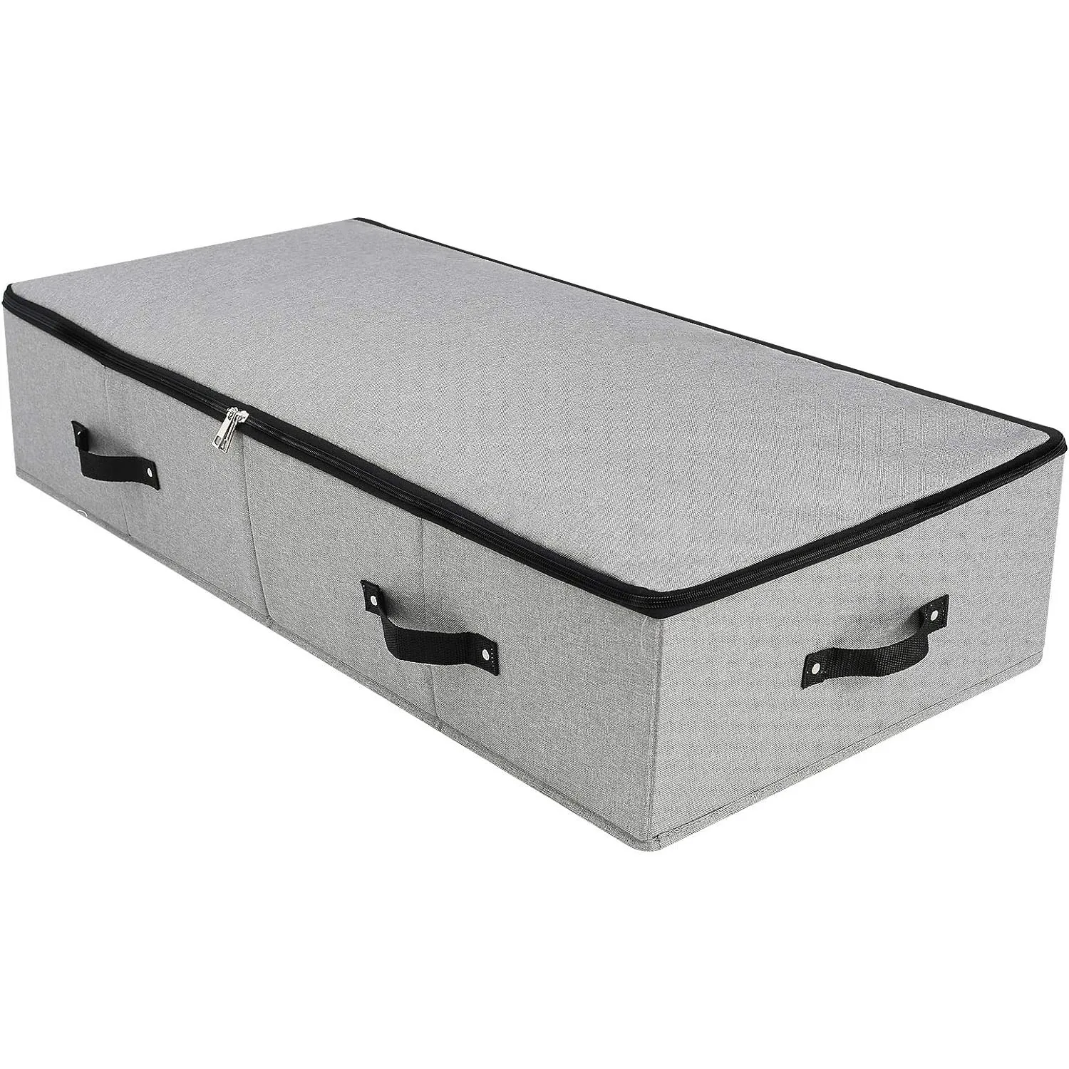 Large Sturdy Underbed Storage Box with Zip Lid Handles on Rigid Sturdy Plastic Board Inside Foldable Blanket Clothing Organizer