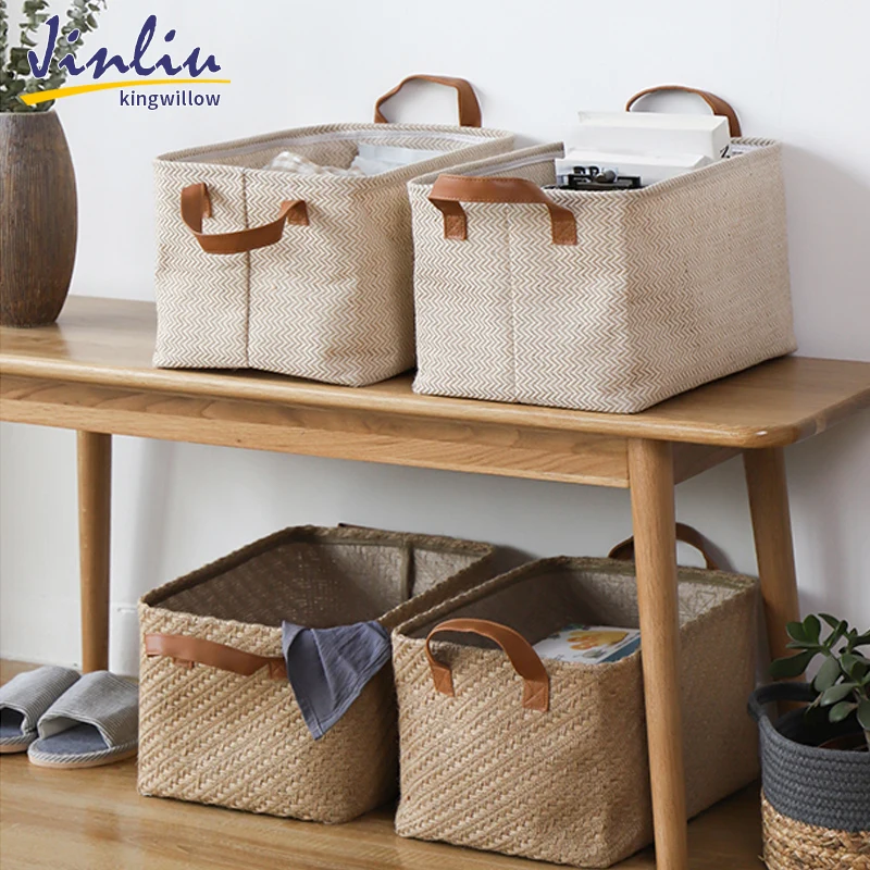 High Quality Collapsible Cotton Linen Fabric Baskets Kids Toy Storage Bins Organizer Basket For Shelves