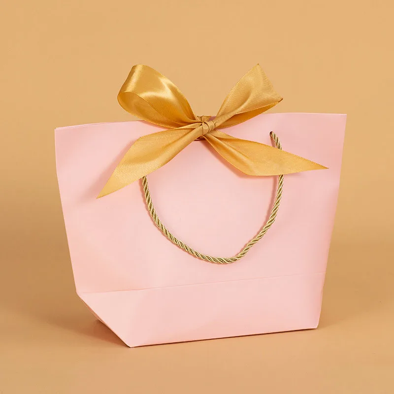 customization gift wrap and bow set pull up gift ribbon bow paper shopping packing bag with ribbon handle