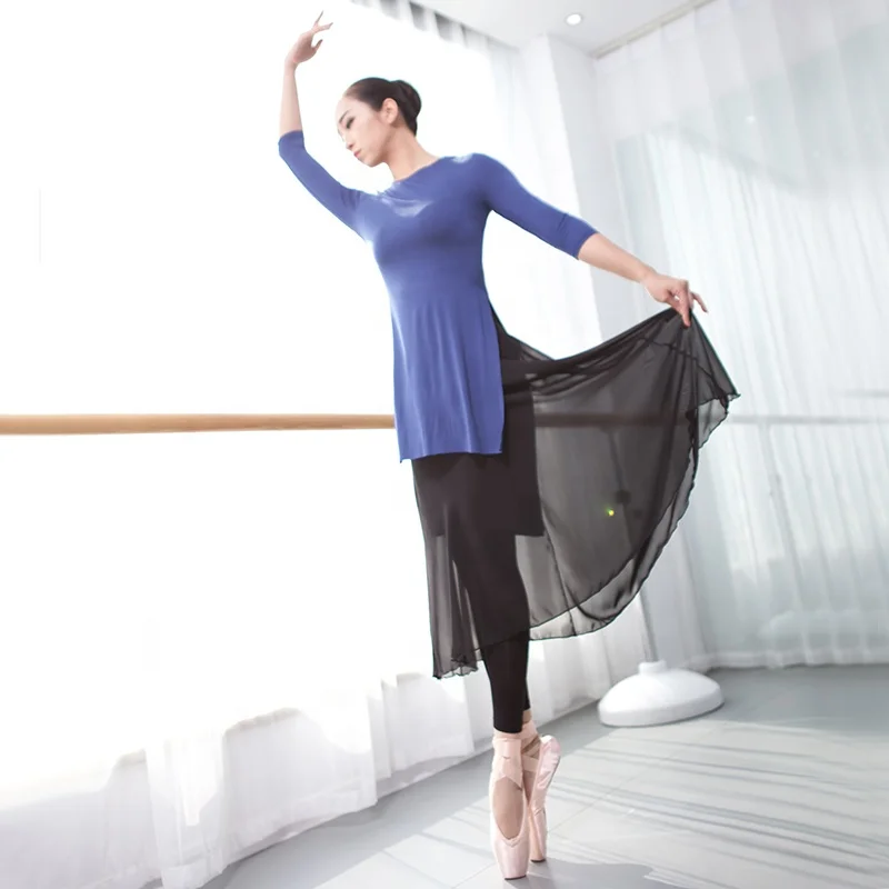 Modern Dance Dress Adult Model Plus Size Long Sleeve Slit T-shirt Skirt Long Classical Dance Dress for Women