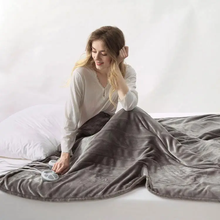 Quality Guaranteed winter electric blanket Plain Dyed Solid Grey electric heated blanket