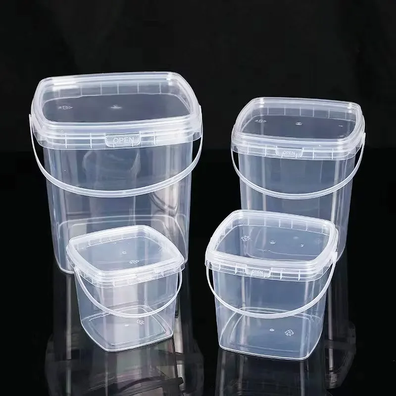 Wholesale Square Fruit Cup Bucket 32oz 1000ml Square Plastic Cup Boba Milk Tea Cup With Handle