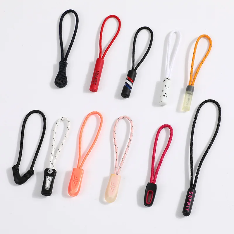 Custom nylon rope manufacturer injection molding zipper head sportswear clothing box bag pull loop
