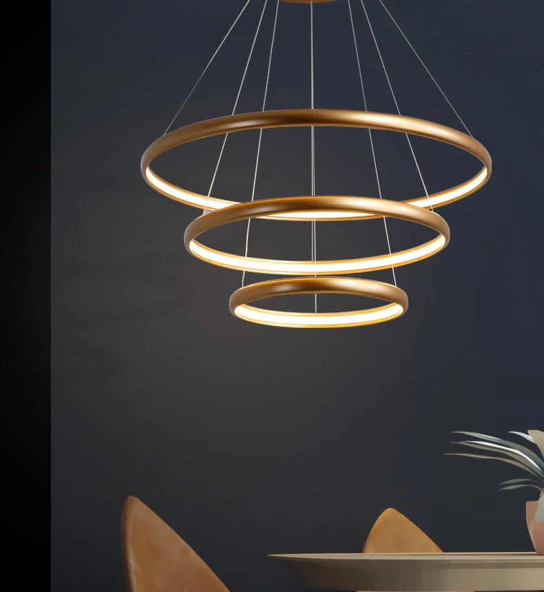Contemporary Golden Acrylic Shade Dimmable LED Ring Chandelier Pendant Light for Living Room Centerpiece