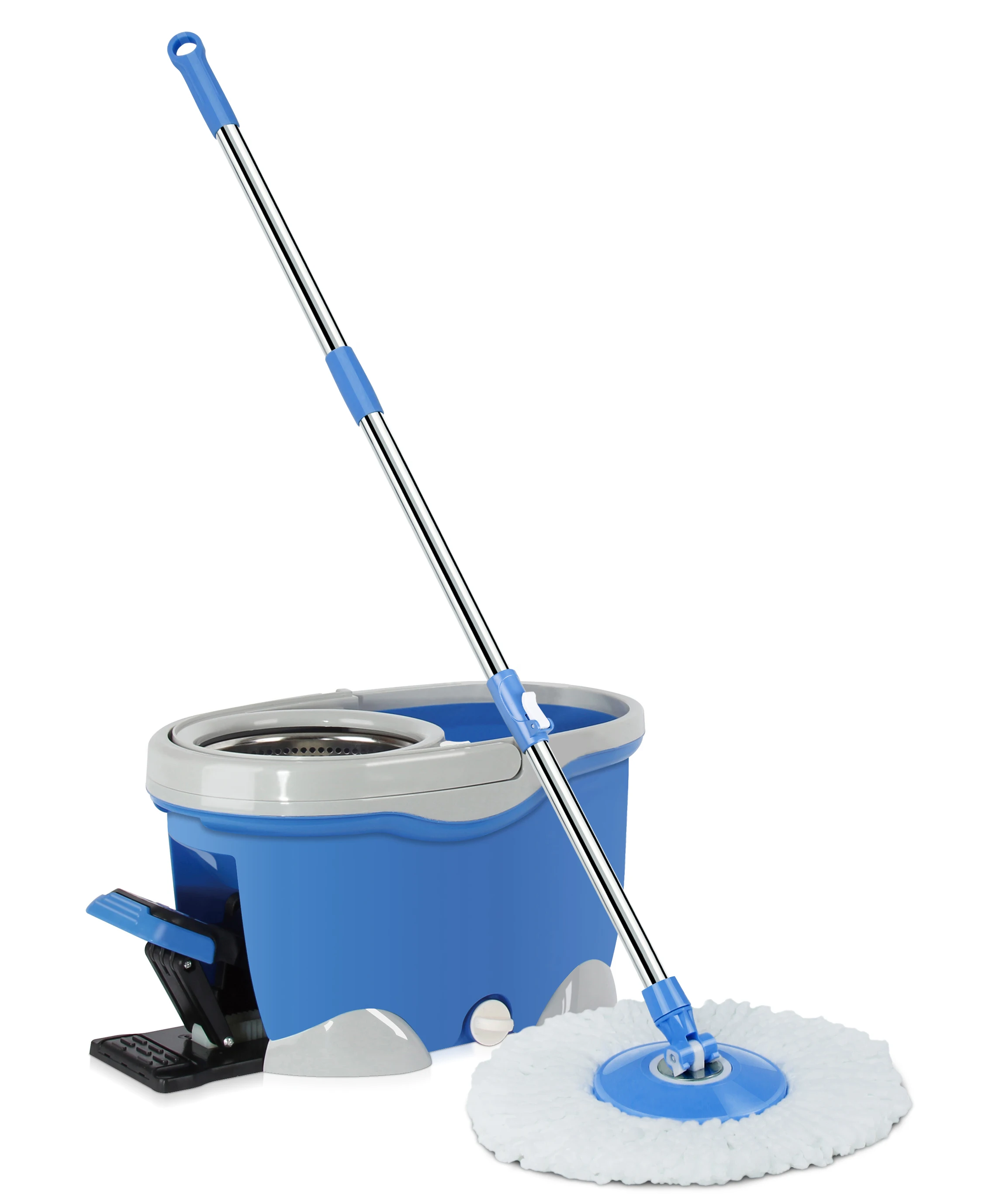 Dolphin Shape Pedal Mop Bucket Floor Cleaning Telescopic Spin Go Magic Mop With 2 Microfiber Heads