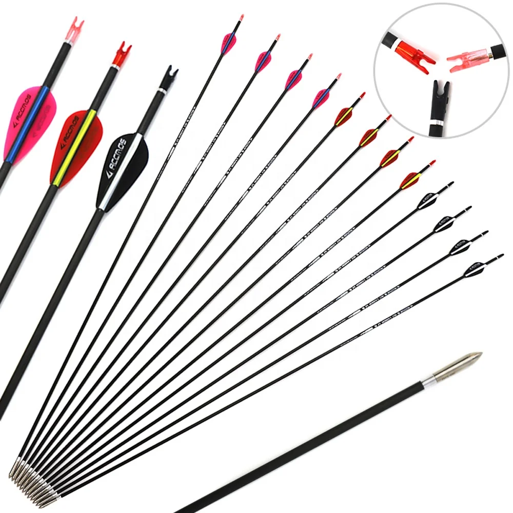 wholesale ID3.2 Spine 350-1000 32inch Carbon Arrow Good quality steel point plastic vanes Indonesia recurve bow and arrow