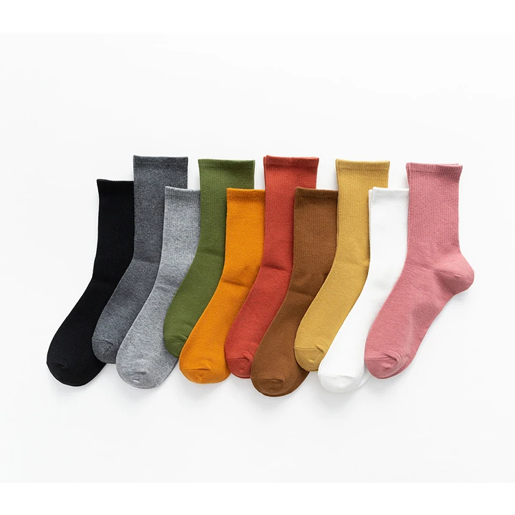 New Products fashion women polyester spandex cotton socks solid color breathable socks