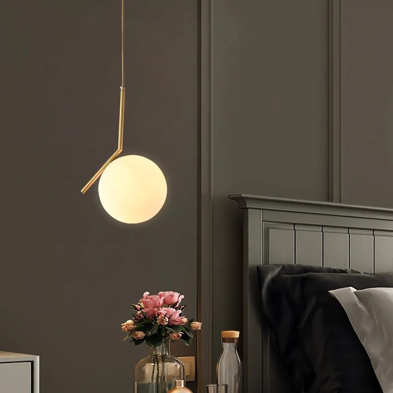 Nordic copper restaurant bar desk lamp simple creative and individual bedroom bedside lamp single head glass ball pendant light