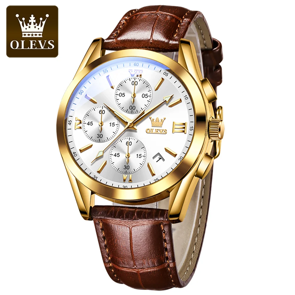 olevs 2872 classic Waterproof  genuine leather belts Wristwatches men wrist brand quartz watches
