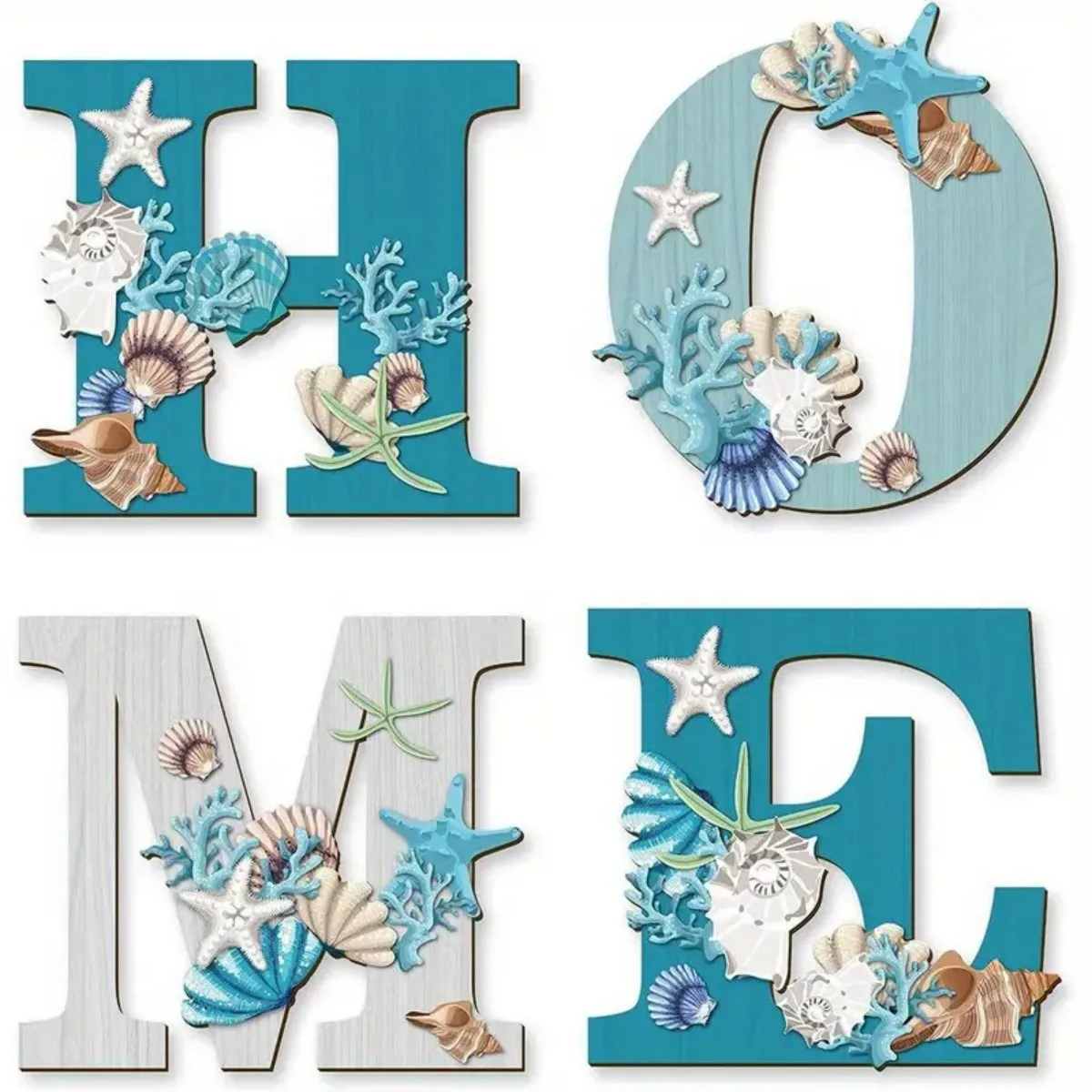 Vietnam Starfish Shell Wall Decor Coastal Beach Style Wood Home Sign Letters Blue Hanging Wood Crafts Wall Signs