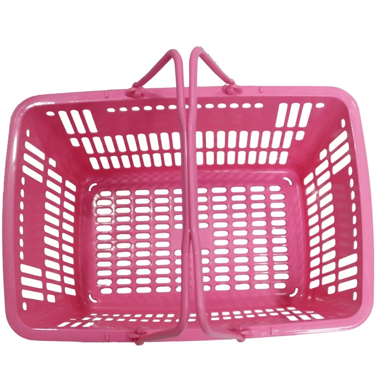 Pink Two Handle Foldable Shopping Basket Supermarket Baskets Shopping Basket
