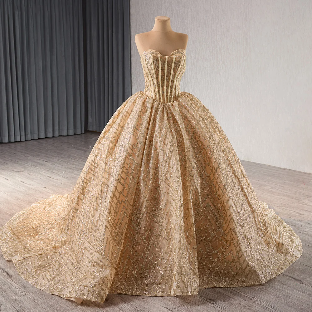 Gold Luxury Wedding Dresses Gowns High-End Lace Up Bridal Dress Custom Made Evening Dress Rsm241017-2