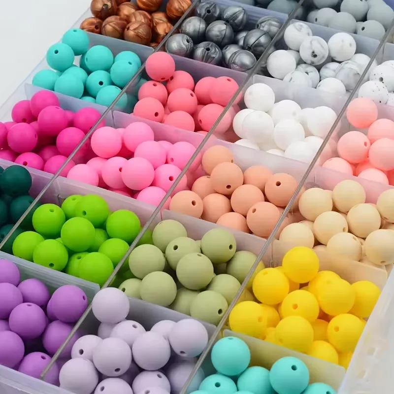 Factory Custom Wholesale 9mm 12mm 15mm 19mm Food Grade BPA Free Baby Chew Teether Silicone Beads
