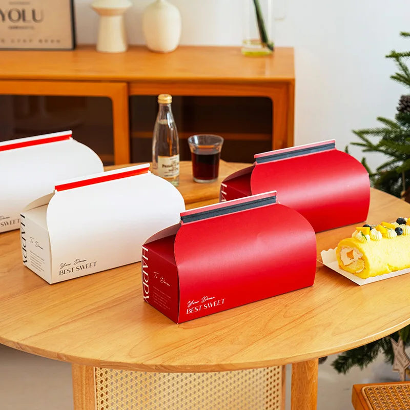 IMEE In Stock Fancy Arch Shape Red White Green Color Bakery  Food Swiss Roll Packaging Box Wholesale for Birthday Party
