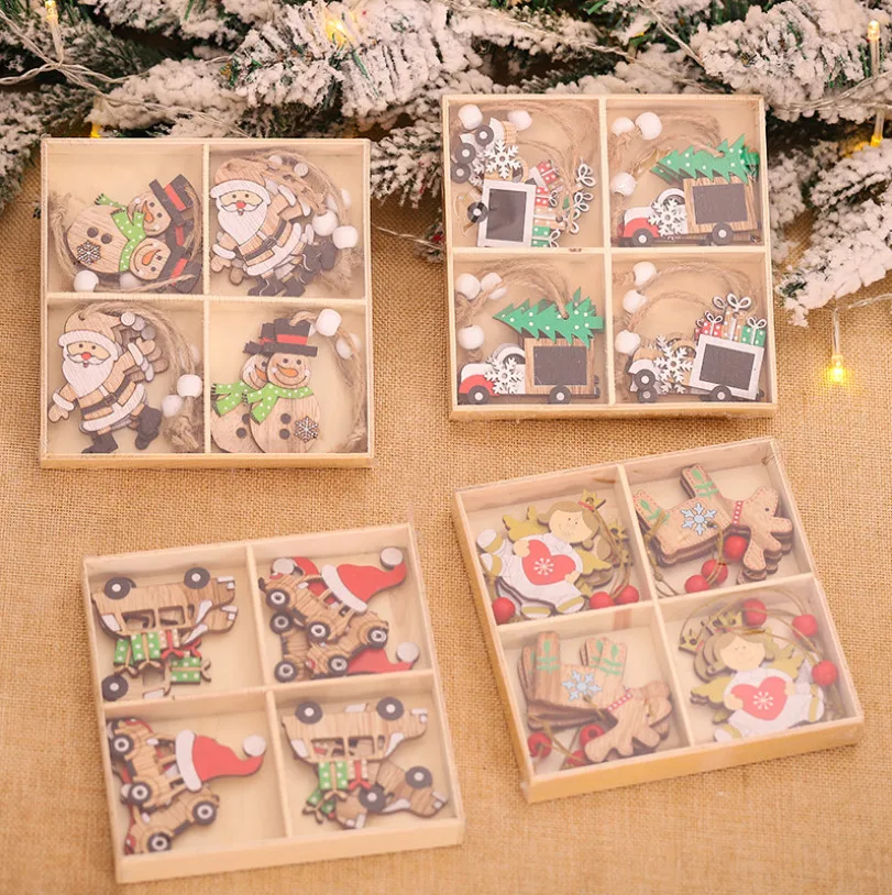 Christmas Decorations New Xmas Cartoon Wooden Pendants Christmas Decorations Xmas Tree Ornaments Gift Packaging