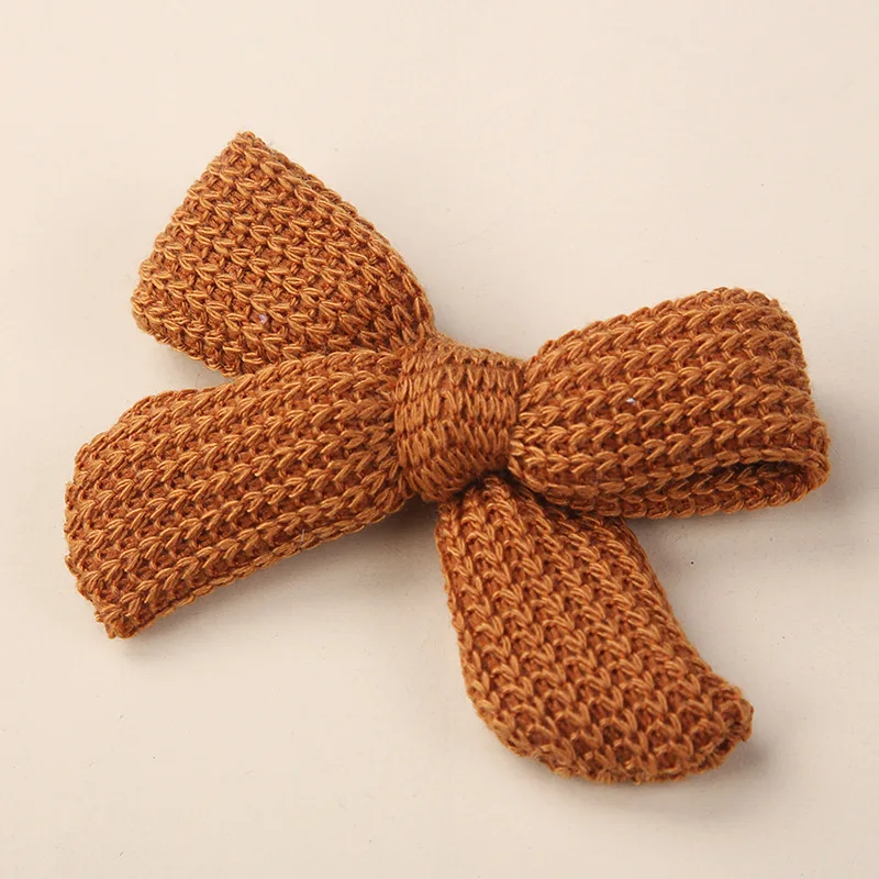 Sweet Princess Hairpin Accessories Knitting Woolen Yarn Baby Solid Color Clip Bows For Girls Clip