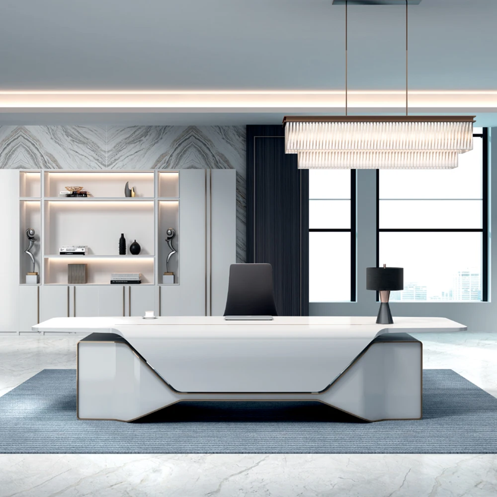 Modern Luxury Platinum Solid Wood Furniture Classic High-tech Business Executive Desk Boss Table President Table