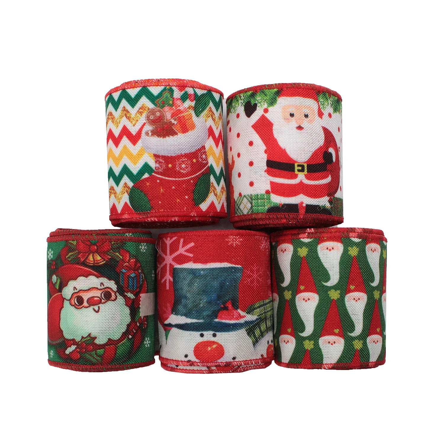 
Huihuang Factory Wholesale Price Custom Holiday Christmas Decoration Wired Edge Ribbon Wreath Ribbon 63mm 