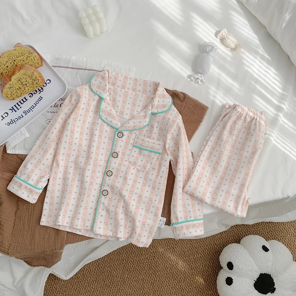 Purorigin Clothing Child Girl 2024 Spring Autumn Long-sleeved Fashion 2 PCS Girls Pajama Set Kids Nightwear Pyjama Sleepwear