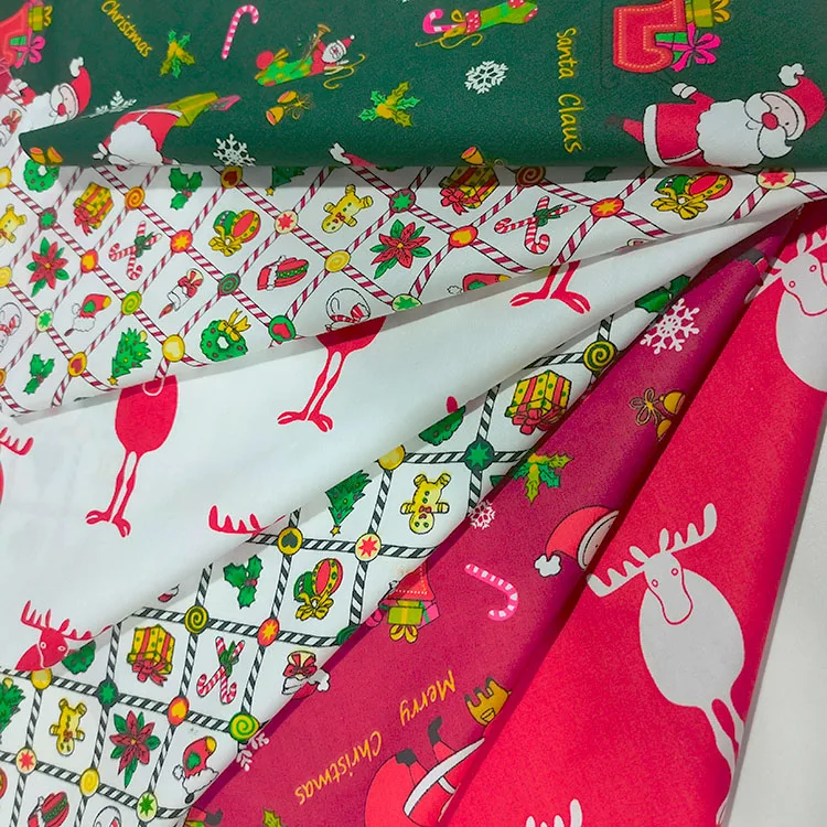 New Arrival Organic Cotton Woven Fabric Christmas Twill Decorative Fabric Santa Printed Pure Cotton Fabric