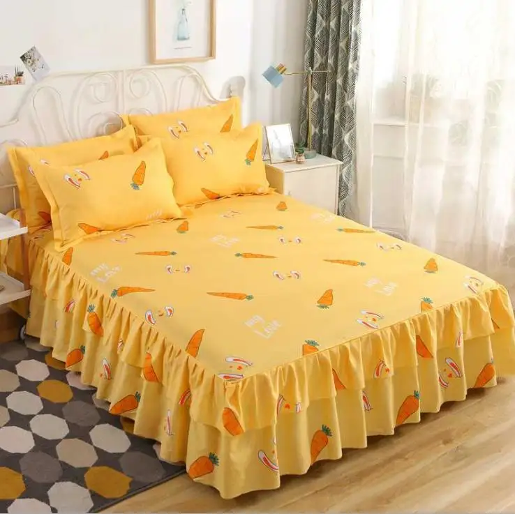 100% Polyester Fibres Quilt Cover Bedding Sets Fashion Floral Bedsheets Korean Style Fitted Bed Set