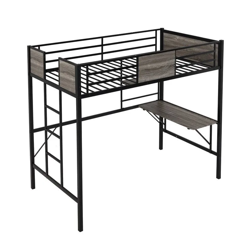 Nordic Style Two Level Furniture Double Bed Frame Bunk Bed Wholesale Metal Bed with Ladder Guardrail
