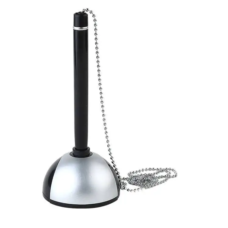 China manufacturer custom logo plastic counter pen plastic table pen with chain stand pen for hotel