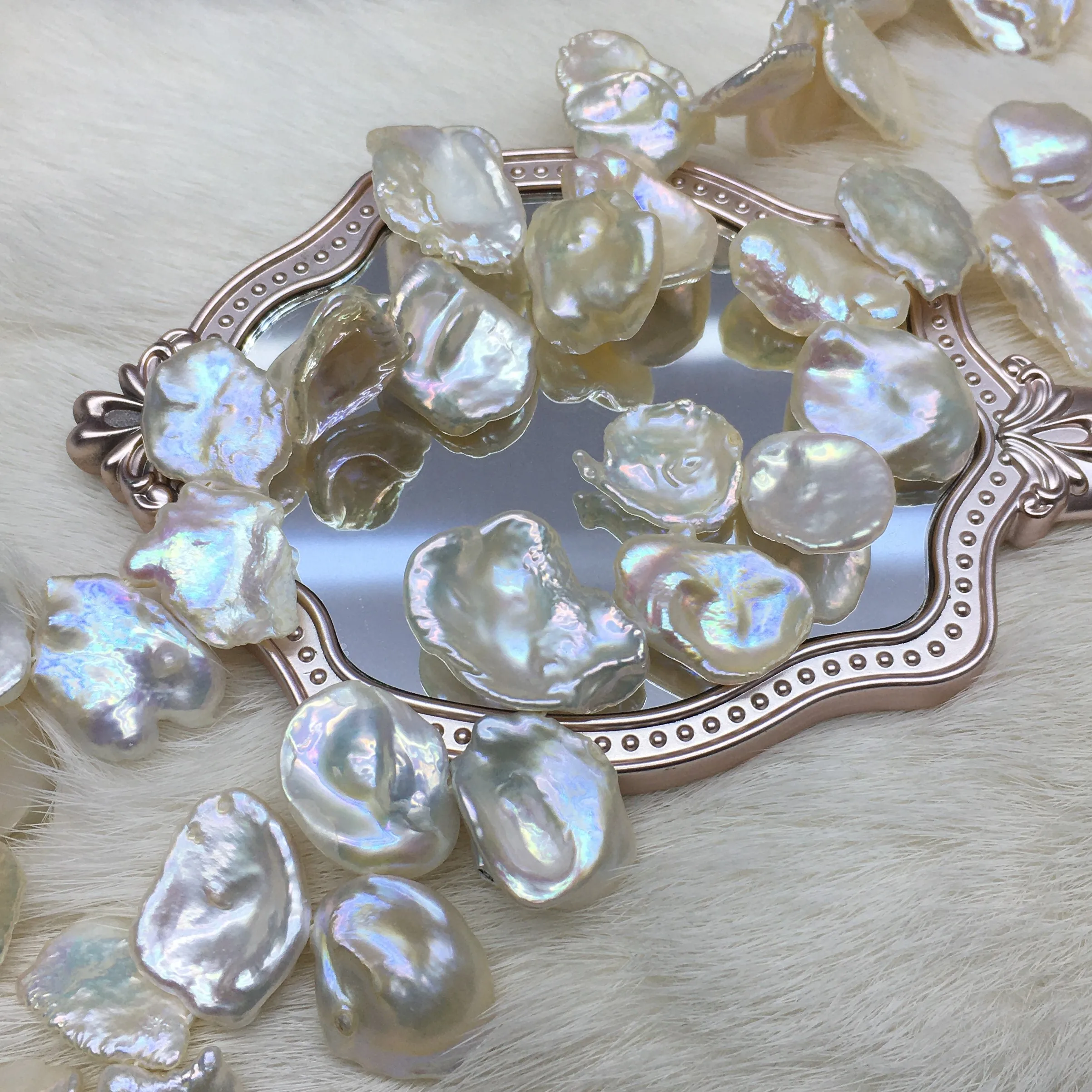 
Large petals bright light around 12-15mm natural color fresh water pearl necklace 