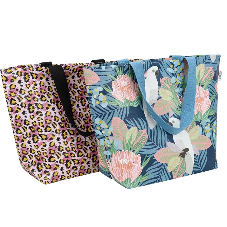 Custom Recycled Beach Style Women Tote Bag Eco Friendly RPET Water Bottles Reusable Doubdle Handle Shopper Bag With Inner Pocket